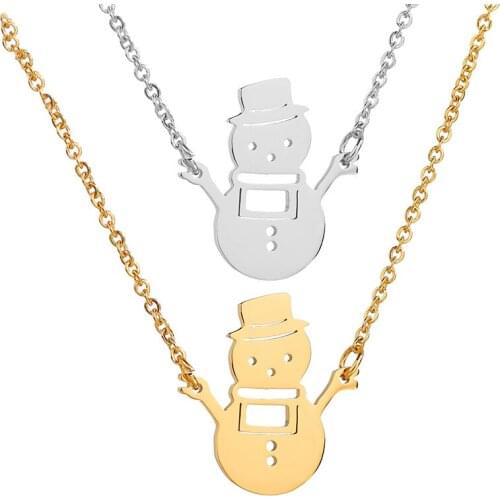 Lovely Stainless Steel Hollow Snowman Pendant Necklace Vintage Christmas Jewelry Necklaces for Women Men Kids New Year Gift