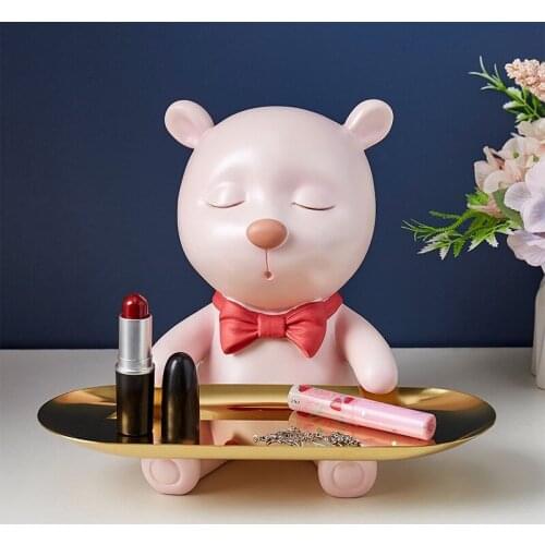 Cartoon Resin Bear Tray Living Room Porch Decoration Bedroom Dressing Table Jewelry Cosmetics Storage Ornaments