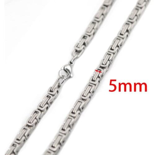 5mm 22inch Men Chain Silver Tone Stainless Steel Byzantine Box Link Necklace