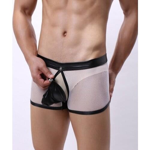 Mens U Convex Mesh Boxers Open Hidden Penis Pocket Calzoncillos Transparentes Hombre Ultra-Thin Gay Male Underwear Boxer Short