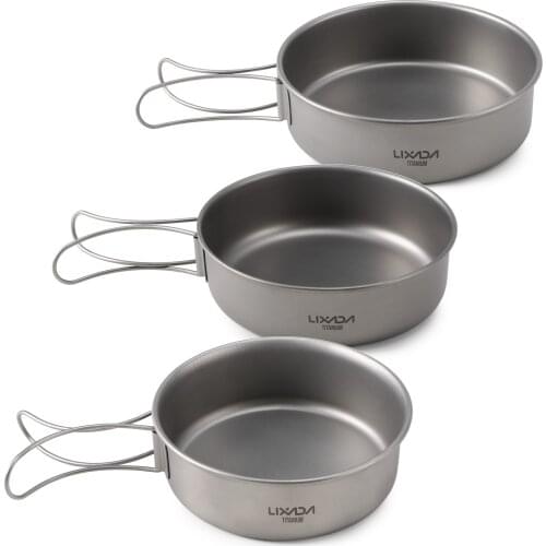 Lixada Titanium Bowls Set Titanium Pan Ultralight Camping Bowl Pan with Foldable Handles for Outdoor Hiking Picnic