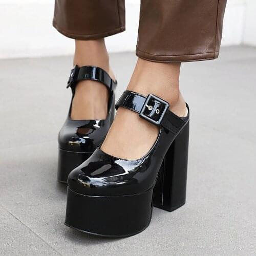 Shoes for women 2021 Patent Leather Spring/Autumn Outside Super High slippers women woman shoes high heels sexy Mary Jane35-46