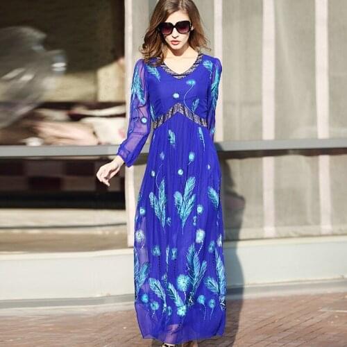 Clothes 200% Real Silk 2020 Spring Summer Boho Embroidery Long Dress Women Maxi Dresses Vintage Plus Size Vestidos