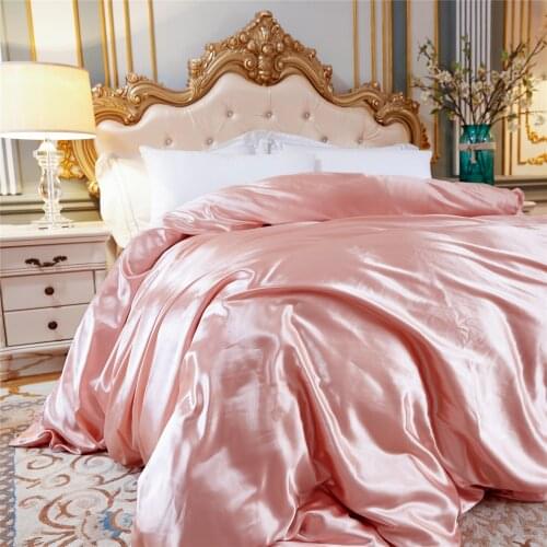 Solid Color Ice-Silk Bedding sets Super Silky and Smooth Bed Cover Set With Pillowcase Double King Size Duvet Cover Bed Linens