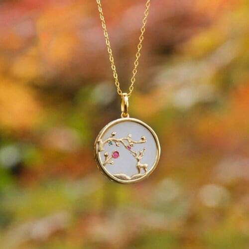 Natural Hetian Jade White Jade Double-Sided Wearing Pendant S925 Sterling Silver Jade Necklace to Give Mom