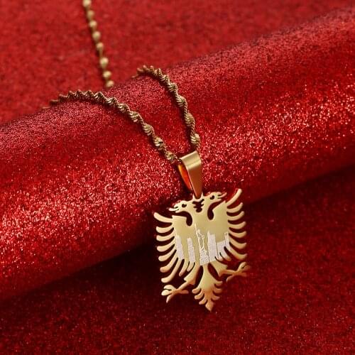 Albania Eagle Pendant Necklaces Gold Color & Stainless Steel Jewelry Ethnic Gifts for Women Men