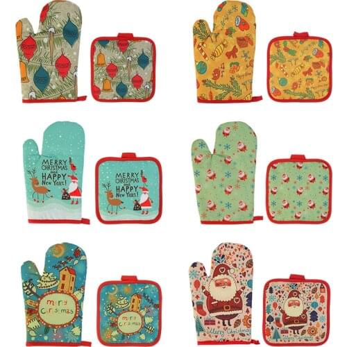 2pcs Christmas Party Baking Women Kids Anti-Hot Gloves Pad Oven Dining BBQ Kitchen Mat New Year 2020 Navidad Xmas Party Supplies