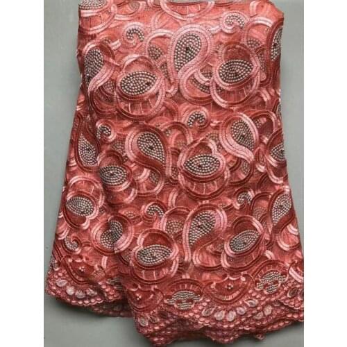 Peach 2021 Latest French Nigerian Lace Fabrics High Quality Tulle African Lace Fabric ELL4680 Wedding Stones French Tulle Lace