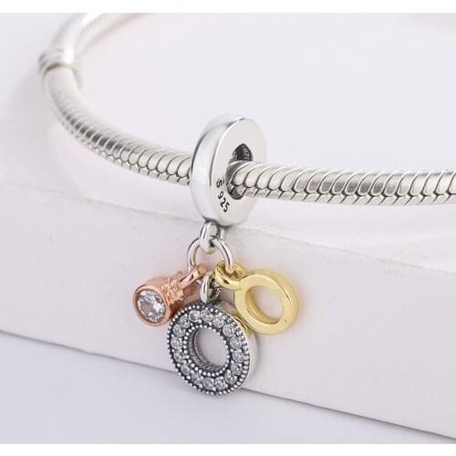 925 Sterling Silver Sparkling Round Triple Monogram And Logo Dangle Pendant Charms Bracelet DIY Jewelry Making For Pandora