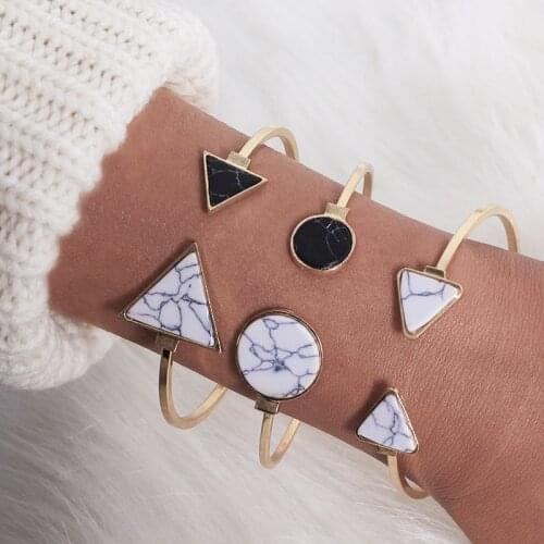 HI MAN 3 Pcs/Set European Mixed Triangle Round Opening Adjustable Bracelet Women Fashion Temperament Party Gift Jewelry