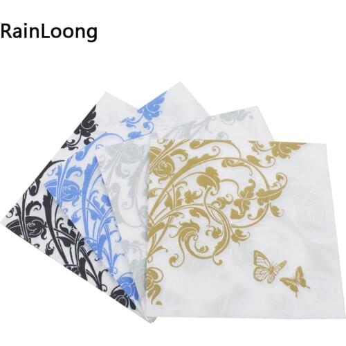 [RainLoong] Beverage Paper Napkins Flower With Butterfly Event & Party Tissue Napkins Decoration Serviettes 1 pack (20pcs/pack)