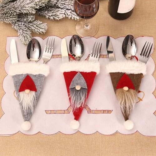 Christmas decor Christmas Hat Faux Fur Cutlery Storage Bag Knife Fork Pouch Dinner Table Decor christmas gift новогодний декор