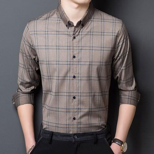 Top Quality New Fashion Designer Brand Slim Fit Mens Classic Plain Plaid Shirts Long Sleeve Checkered Casual Mens Clothes