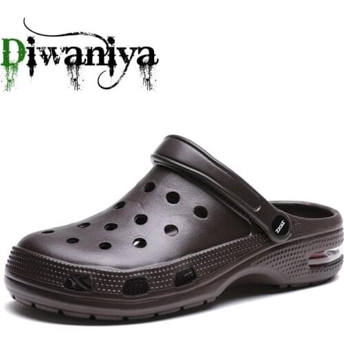 Adult Men Sandals Summer Hole Shoes Rubber Clogs Mens Large Size 38-47 EVA Garden Shoes Black Beach Flat Men Sandals Slippers