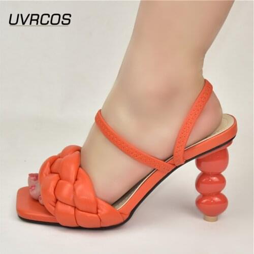 Elegant Shoes 2021 OrangeColor Banquet With Women Simple Party Prom Casual Slippers Italian Low Heels Summer Sandals For Wedding