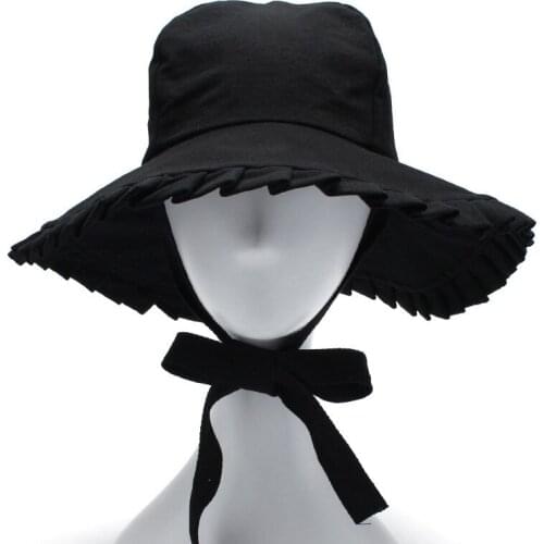 Foldable Cotton Beach Sun Hats For Women Fashion Design Women Foldable Brimmed Straw Hat Pleated Breathable Outdoor Cap