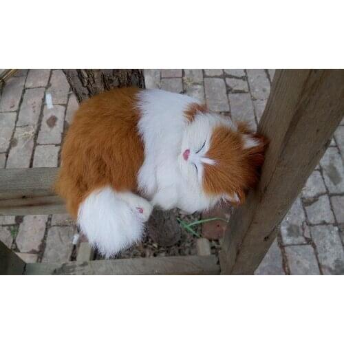Cute simulation sleeping cat polyethylene & fur yellow&white cat model gift about20x14x5.5cm178