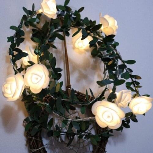 Led Green Leaf Cane Rose string Light battery operated for Wedding Scene Christmas Outdoor Garden Indoor Room decoration Lamp