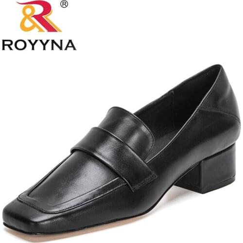 ROYYNA 2021 New Designers Classics Thick Heel Pumps Women Square Toe Party Handmade Shoes Ladies Office Work Dress Shoe Feminimo