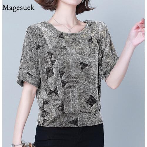 Tunic Women Blouses Fashion Elegant Shiny Sequin Blouse Red Golden Shine Womens Blouses Plus Size New Glitter Shirt Tops 14082