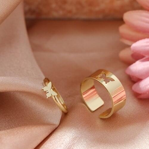 Pack of 2 Knuckle Rings Punk Simple Style Lovers Butterfly Opening Ring Creative Women Ring Jewelry Gifts For Good Friends