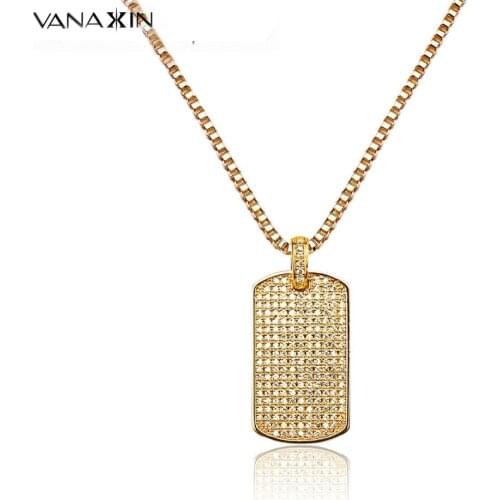 VANAXIN Mens Pendant Necklaces Full Micro Pave Ice Out Blingbling Hip Hop Rhodium Plated Gold Color Trendy Women Jewelry