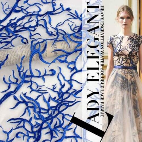 High Qulity Royal Blue And Red Elegant Lady Embroidered Timbo Branch Water Soluble Mesh Lace Fabric For Wedding Dress Tulle Lace