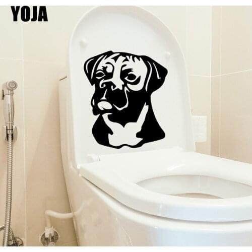 YOJA 19.2X22.5CM Funny Boxer Dog Toilet Decal Wall Sticker Living Room Home Decor Cartoon T5-1527