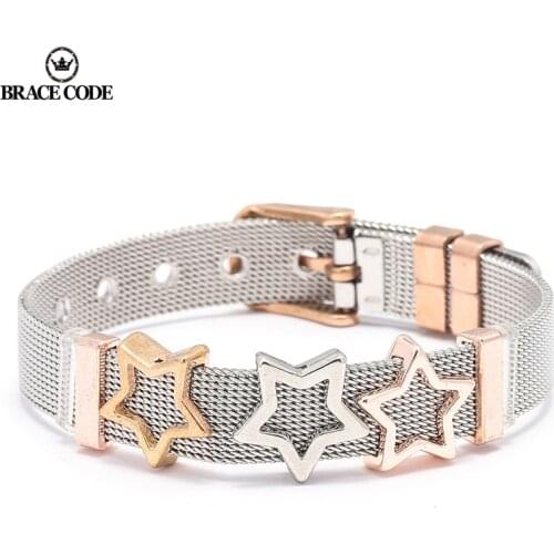 BRACE CODE Jewelry Double color Mesh Keeper Bracelets With Crystal Star Slide Charms Fine Bracelets for Women Gift