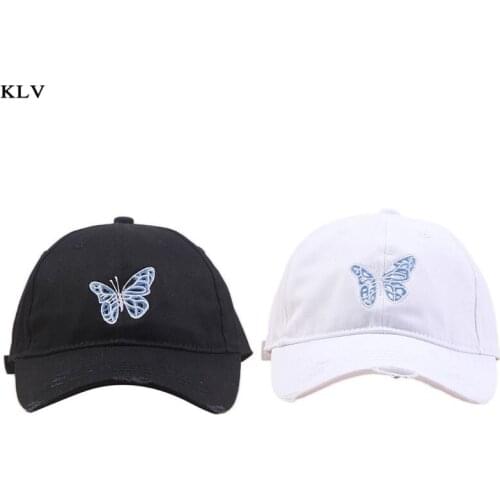 Women Men Japanese Harajuku Style Baseball Cap Butterfly Embroidered Vintage Distressed Hip Hop Adjustable Snapback Peaked Hat