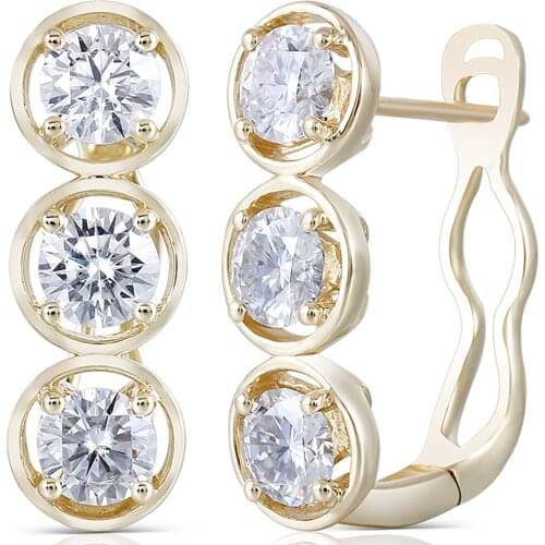 10K AU417 Yellow Gold 0.5 Carat Each Round Moissanite Hoop Earrings for Women U Shaped Huggies Earrings D Color