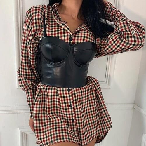 Ladies V-neck Backless Slim Camisole Crop Top Womens Sexy PU Leather Sling Camis Vest Top 2021 New Party Streetwear 2021