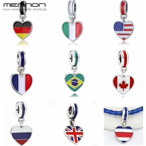 Mix Enamel flags Charms 925 sterling silver love heart dangle charm fit beads bracelets necklace pendants DIY Jewelry For women