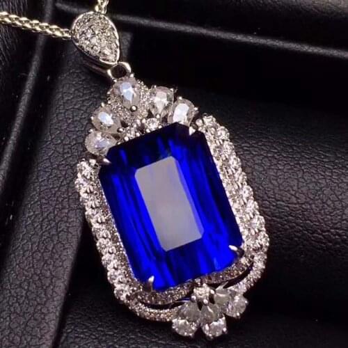 Natural Sapphire Block Pendant Necklace S925 Hot Sale Fine Fashion Wedding Jewelry for Women 2020New Free Shipping
