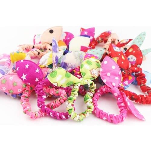10PCS/Lot Mix Styles Fashion Cute Flower Hair Bands Rabbit Ears Elastic Ponytail Holder Hair accessories Scrunchie Hair ties