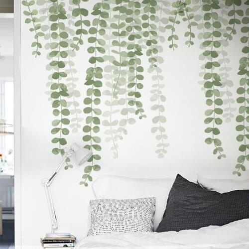 2Pcs/set Hazy Green Plant Leaf Wall Stickers Removable Wall Sticker For Living Room Kitchen TV Sofa Background Wall Decoration