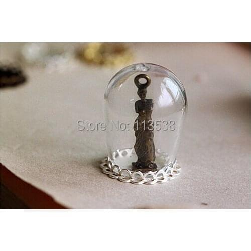 20sets 30*18 Clear Large Dome Cloche Glass Bottle Lace Pendant DIY Antique Bronze Base and Top Terrarium Charm Apothecary Bottle