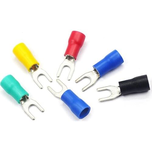 20pcs Cold-pressed terminal SV3.5-4 fork U-shaped Y-shaped insulating insert plug spring connector SV1.25-3 copper head