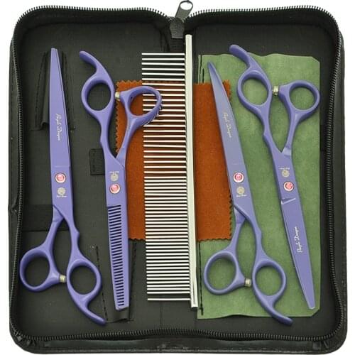 7.0" Purple Dragon Dogs Grooming Scissors Japan 440c Straight Curved Pet Cutting Shears 6.5" Thinning Tijeras Dog Trimmer B0038B