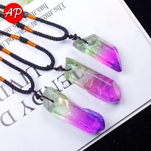 AP 1 Pcs Natural Electroplating Rose Red + Green Pendants Crystal Natural Stone Necklace Pendant Jewelry