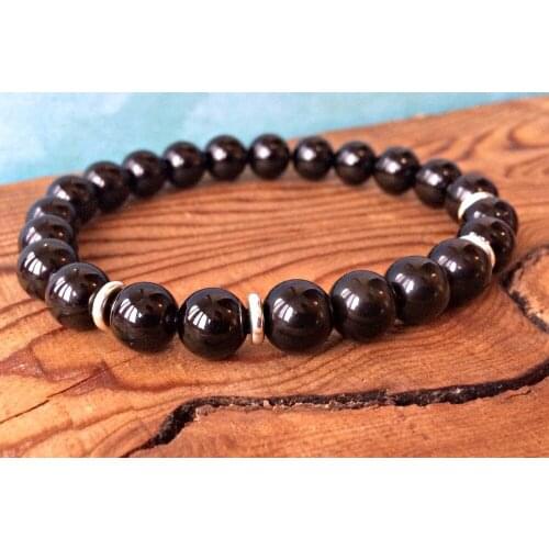 8MM Black Onyx Wrist Mala Black Beads Yoga Mala Braceket Protection Keep Balance Healing Energy Jewelry Fashion Mens Bracelet