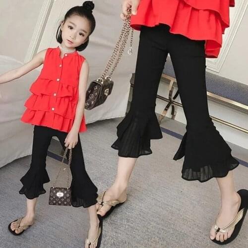 Girls' spring summer flared pants new fashion childrens Capris thin children baby kids girls elastic slim pants trousers P4 230