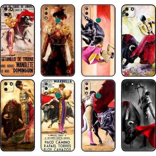 Black tpu Case For Huawei Y9S Y6S Y8S Y5P Y7P Y8P Case For Huawei Y5 lite Prime 2018 Y6 2019 Cover Spanish Bullfighter Bullfight
