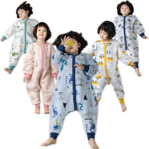 Baby Boy Plaid Clip Cotton Sleeping Bag 1-4 Years Toddler Girl Autumn Pajamas Anime Print Warm Swaddling 3 Ways Zipper Sleepsack