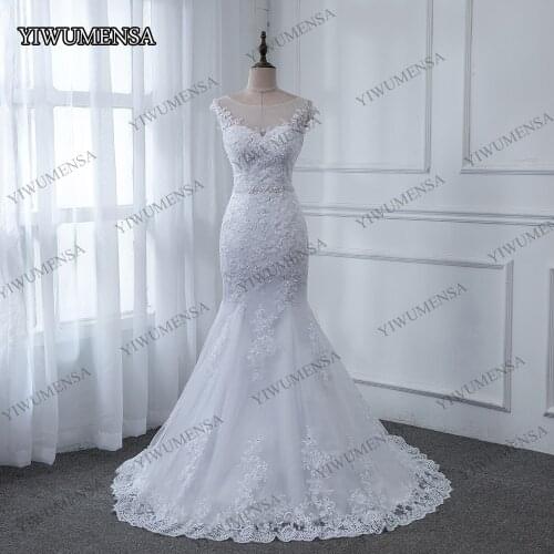 WD93 Mermaid Long Boho Wedding Dress White 2020 Custom Made Beading Lace Appliques Wedding Bridal Gowns Plus Size Trouwjurk