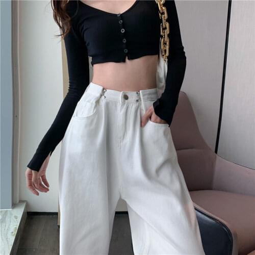 Vintage Mom Jeans Harajuku Boyfriend Straight Pants High Waist Black White Jeans for Women Fashion Wide Leg Denim Streetwear