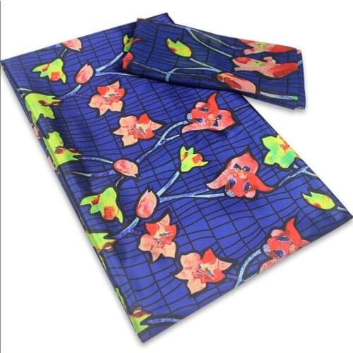 Beautiful Blue Satin Fabric African Wax Prints 2021 Latest 2+4Yards Soft Chiffon Fabric Pure Silk Fabric For Patchwork B2-A9