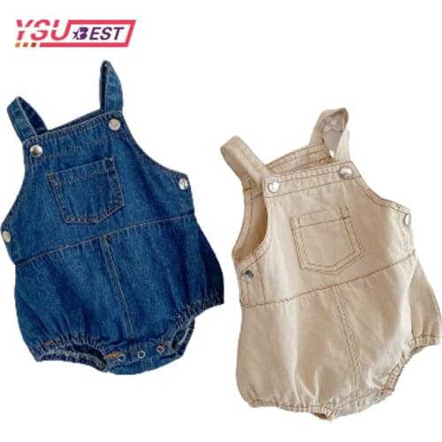 Summer Baby Boys Girls Clothing Sleeveless Toddler Baby Denim Bodysuits Kids Jumpsuit Pocket New Autumn Baby Denim Overalls