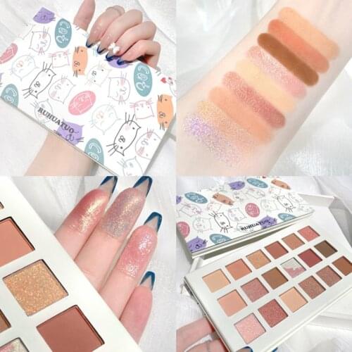Ruhuatuo Cat 18 Color Matte Eyeshadow Palette Daily Pearl Glitter Powder Earth Color Eye Shadow Longlasting Eyes Makeup TSLM2