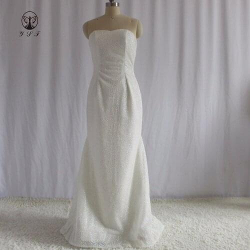 Fashion Ivory Sweetheart Sleeveless Bling Bling Mermaid Sweep Train Wedding Dresses 2020